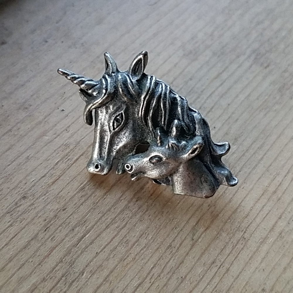 Pewter Unicorn Mother Baby Pin Broach